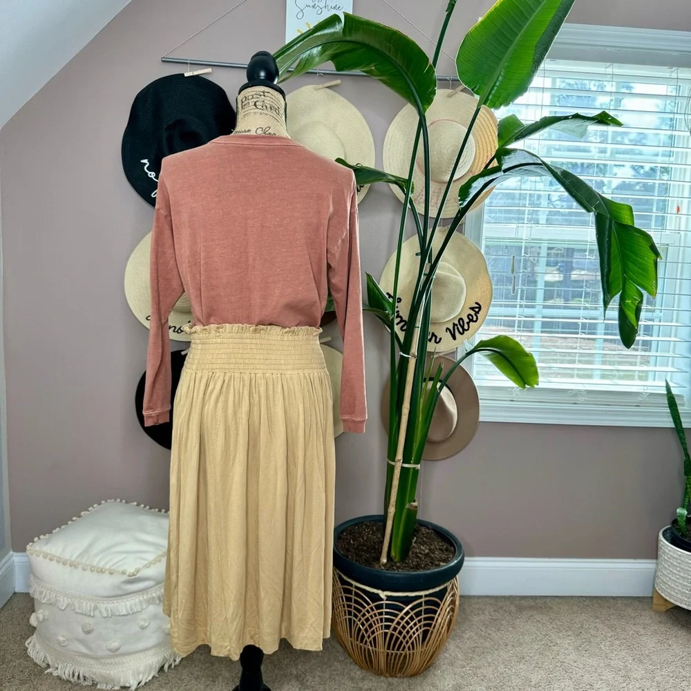 Tan - caramel Kate Quinn smocked waistband women’s skirt